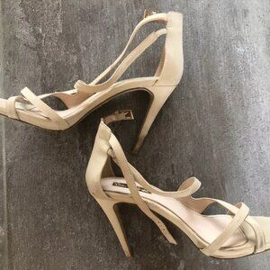 Pre Owned Womens Miss Selfridge Beige Ankle Strap Stiletto Heel Shoes Size UK 6